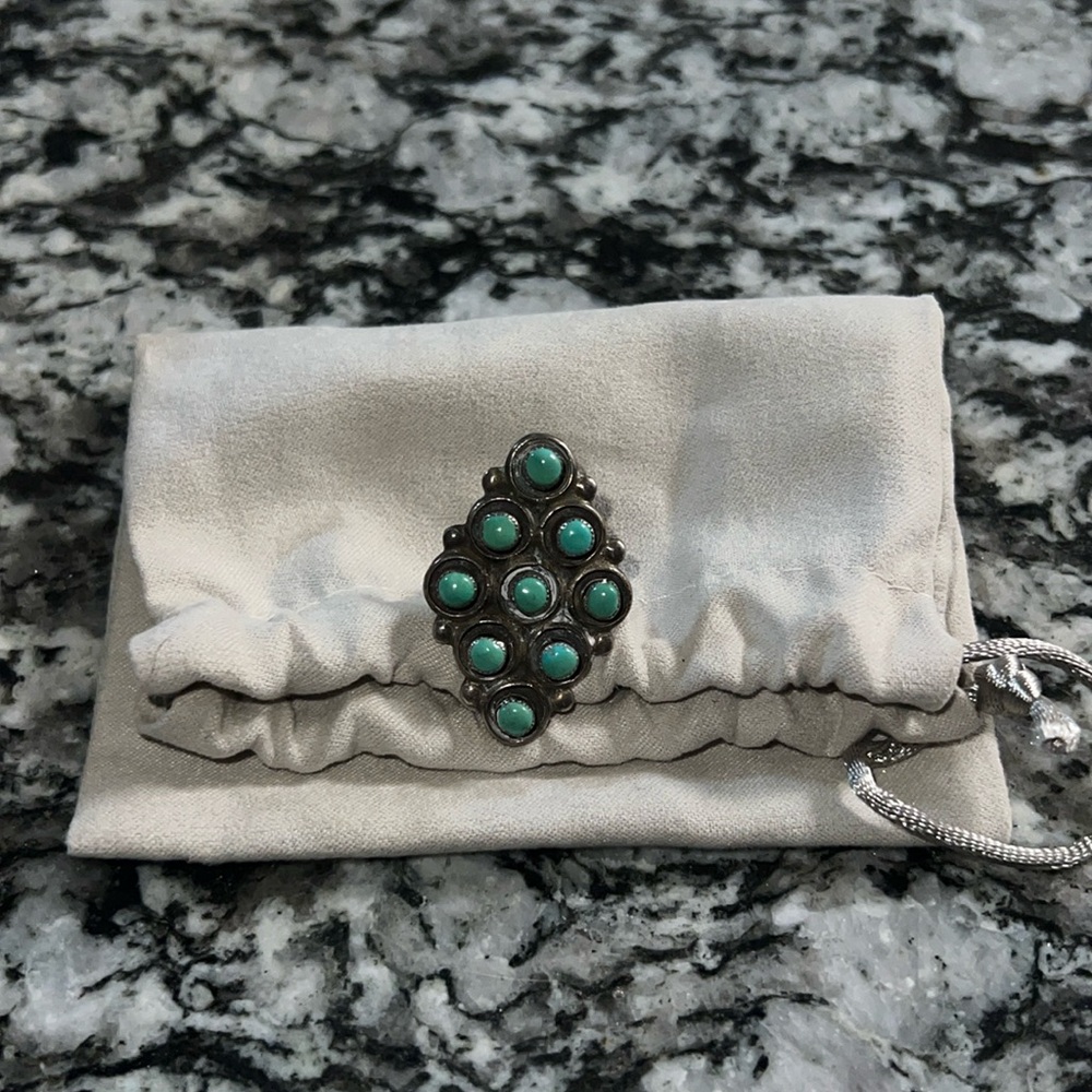 Vintage Turquoise diamond Cluster ring